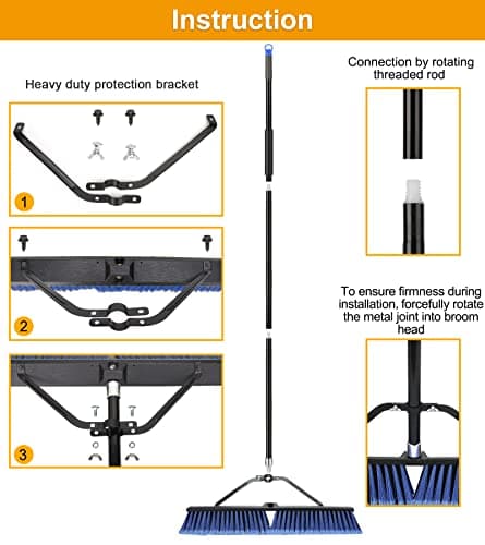 24 inches Push Broom Outdoor for Deck Driveway Garage Yard Patio Concrete Floor Cleaning-Blue 5