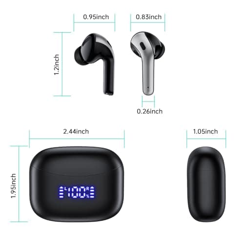 Wireless Earbuds, Bluetooth Ear Buds Headphones, 60H Long Playtime, Stereo Deep Bass, LED Power Display, IPX7 Sport Waterproof, Lightweight in-Ear Earphones with Mic for iPhone Android PC Royal Green 9