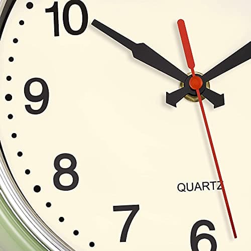 Foxtop Retro Wall Clock 9.5 Inch Green Kitchen 50's Vintage Design Round Silent Non Ticking Decorative Battery Operated Quartz Metal Clock for Classroom Office Home 6
