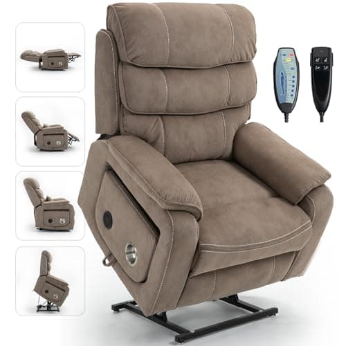 HBUI Large Power Lift Chairs Recliners for Elderly with Heated and Massage, Upgraded Dual Motor Lay Flat Recliners, 25in Extra Wide Seat, Folding Tablet, Side Pocket