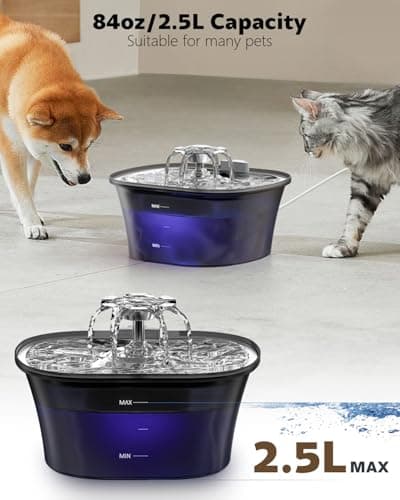 Cat Water Fountain - Recant Cat Fountain 2.5L/84oz Automatic Pet Fountain with Stainless Steel Lid, Dog Water Dispenser with Replacement Filters for Cats Dogs Multiple Pets (Black, Large) 7