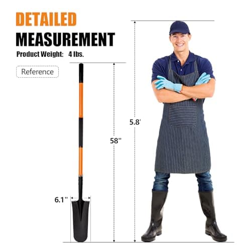 VNIMTI Heavy Duty Shovel with Fiberglass Handle for Digging and Gardening, Metal, 58 Inches 7