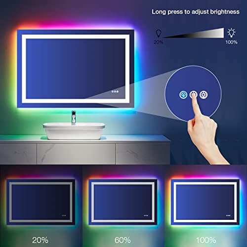 LOAAO 48"X32" LED Bathroom Mirror with Lights, Anti-Fog, Dimmable, RGB Backlit + Front Lighted, Bathroom Vanity Mirror for Wall, Memory Function 5
