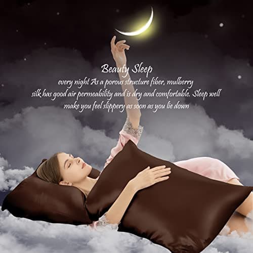 Silk Pillowcase for Hair and Skin Mulberry Silk Pillowcase Soft Breathable Smooth Both Sided Natural Silk Pillowcase with Zipper Beauty Sleep Silk Pillow Case 1 Pack for Gift(Standard,Brown) 7