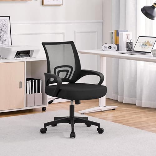 Yaheetech Office Chair Mid Back Swivel Lumbar Support Desk Chair, Height Adjustable Computer Ergonomic Mesh Chair with Armrest Black, 2-Pack 7
