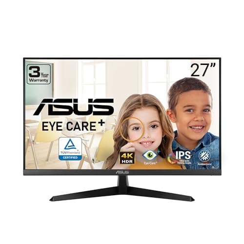ASUS 27” 4K Eye Care Monitor (VY27UQ) - UHD (3840 x 2160), IPS, HDR10, Adaptive Sync, Eye Care Plus, Display Port, HDMI, Speaker, DisplayWidget, Blue Light Filter, Flicker Free, 3yr Warranty
