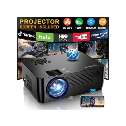 5G WiFi Bluetooth Native 1080P Projector[Projector Screen and Carrying Bag Included], CEBORY 15000LM Full HD Movie Projector,300" Display 4k Home Video Projector,Compatible with HDMI/USB/PHONE/Laptop