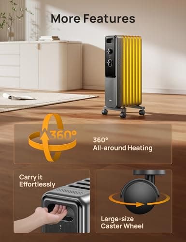 DREO Radiator Heater, Dual Knobs, 8 Safety Protection, 1500W Electric Space Heaters for Indoor Use Large Room, Energy Saving, Quiet Oil Filled Radiator for Bedroom, Adjustable Thermostat 8