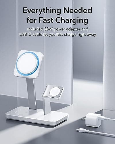 ESR 25W 3-in-1 Charger Stand for Magsafe, Made for Apple-Certified Magnetic Wireless Charger, 15W Charging Station for iPhone 17/16/15/14/13 Apple Watch/AirPods Pro, Phone-Cooling Charger, White 8