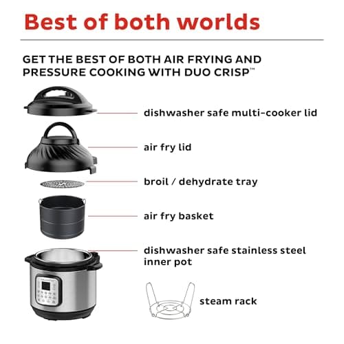 Instant Pot Duo Crisp 11-in-1 Air Fryer and Electric Pressure Cooker Combo with Multicooker Lids that Fries, Steams, Slow Cooks, Dehydrates,Free App With Over 800 Recipes, Black/Stainless Steel, 8QT 7