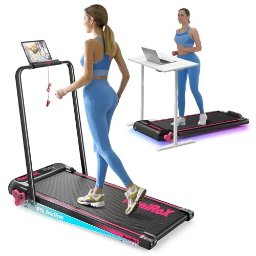 RuniRoX Walking Pad Treadmill with Incline, 3 in 1 Portable with Handle Bar and Lights, Under Desk for Home Office, with LED Display and APP