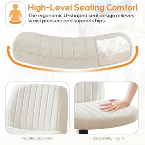 Criss Cross Chair Legged Office Wide Comfy Desk Seat, No Wheels Armless Computer Task Seating, Swivel Vanity Home Height Adjustable 6