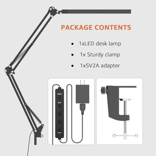 Upgrade Swing Arm LED Desk Lamp with Clamp, 80 LED Beads, 5 Color Modes & 11 Brightness Levels, 360° Adjustable Arm, Eye-Caring Light CRI95, Timer & Memory Function, for Office, Study, Crafting 8