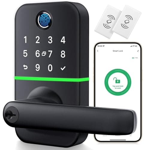 Keypad Smart Door Lock with Handle: Kucacci Keyless Entry Fingerprint Lock - Digital Code Handle with Keypad - Electronic Smart Knob for Front Door - Deadbolt Alternative with App - Easy Installation