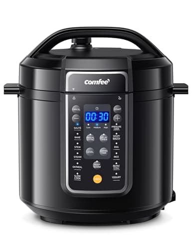 COMFEE' 9-in-1 Electric Pressure Cooker, 14 Presets Instant Multi Cooker Olla de Presion Non-Stick Pot Yogurt Maker Rice Cooker Slow Cooker Sauté Steamer 6 Quarts Black