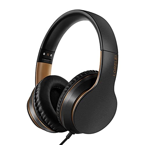 LORELEI X6 Over-Ear Headphones With Microphone, Lightweight Foldable & Portable Stereo Bass With 1.45M No-Tangle Wired for Smartphone Tablet MP3/4 (Black-Gold) 6
