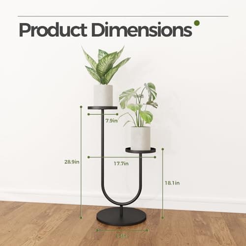 Bamworld Modern Plant Stand Indoor Tall, Corner Plant Stand for Indoor Plants, 2 Potted Black Planter Stand for Plants Display Living Room Decor（Black） 5