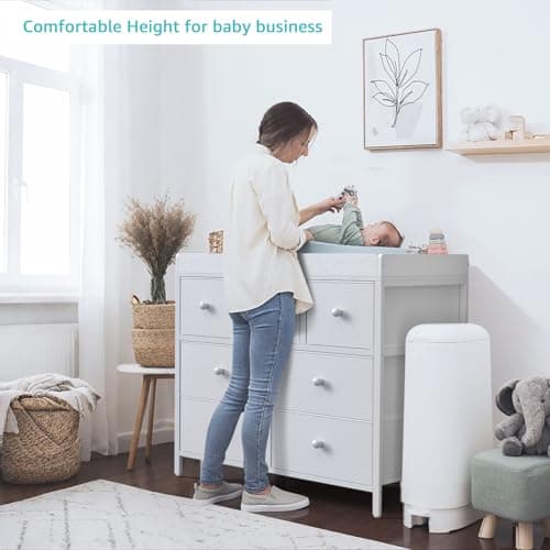BOLUO Changing Table Dresser with Storage, Baby Dresser with Changing Table Top Diaper Changing Station with 7 Fabric Drawers for Nursery Modern 6