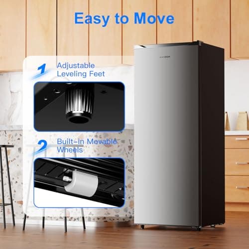 BANGSON 6.5 Cu.ft Upright Freezer, Stand up Freezer with Adjustable Thermostat, Removable Shelves, Reversible Single Door, for Bedroom/Home/Dorms/Apartment, Sliver 5