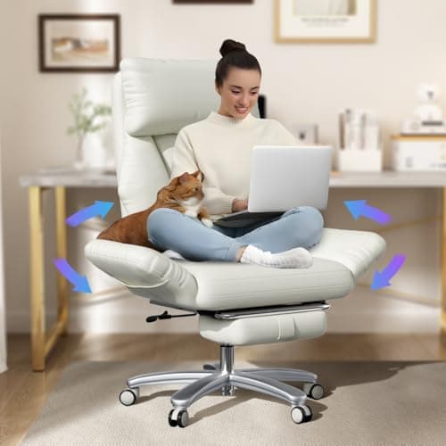 JULYMON Cross Legged Office Chair with Pets Friendly Arms, Plus Size Criss Cross Desk Chair, Big and Tall Office Chair with Foot Rest, Reversible Armrests & Wide Seat, Cream White