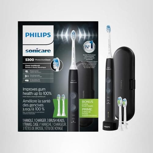 Philips Sonicare ProtectiveClean 5300 Rechargeable Electric Toothbrush, with Pressure Sensor, 3 Cleaning Modes, SmarTimer and QuadPacer, with 2 Bonus Brush Heads, Travel Case, Black, Model HX6423/34 8