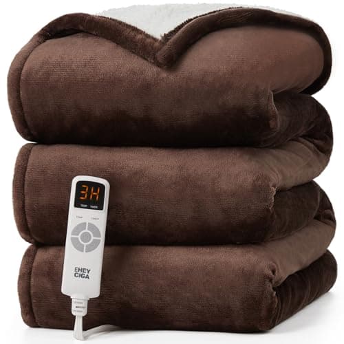 EHEYCIGA Heated Throw - Heating Blanket with 9 Levels & Auto Off, Soft Cozy Sherpa Washable Blanket, 50 x 60 Inches