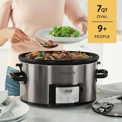 Crock Pot 7-qt Nonstick Ceramic Coating Cook & Carry Programmable Easy-Clean Slow Cooker Stainless Steel 6