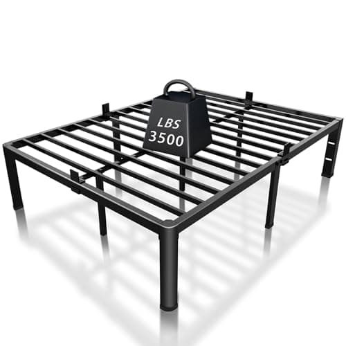 ROIL 14 inch Full Size Bed Frame with Headboard Hole and Round Corner Legs Mattress Retainers 3500LBS Heavy Duty Steel Slats No Box Spring Needed Platform Noise-Free Underneath Storage