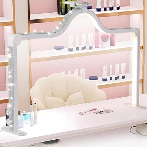 Afatnao Upgraded Nail Tech Lamp with Dual Phone Holder, 34 in Foldable Large Nail Light for Desk, 3 Modes 3000K-6000K LED Manicure Lamp, Half Moon Light for Lash Eyelash Extension, Tattoo, Eyebrows 8