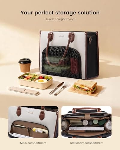 LOVEVOOK Lunch Tote Bag for Women, 3 in 1 Work Bag with Insulated Lunch Compartment, 15.6 Inch Laptop Tote Bag for Teacher, Nurse, Business, Office 4