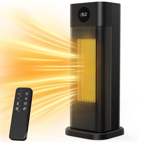 Minthouz Space Heater - 1500W PTC Ceramic Tower Heaters for Indoor Use with Adjustable Thermostat, Timer and Remote Control, Quick 1s Heat-up 70° Oscillation Electric Heater for Office, Bedroom, Room