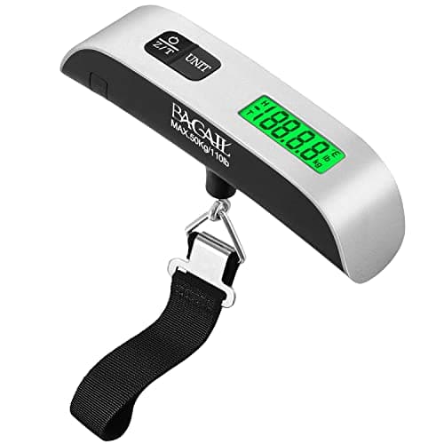 BAGAIL Digital Luggage Scale,110lbs Hanging Baggage Scale with Backlit LCD Display,Portable Suitcase Weighing Scale,Travel Luggage Weight Scale with Hook,Strong Straps for Travelers.(Silver with Temp）