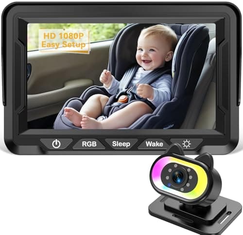 Wkzay Baby Car Camera for Backseat – HD 1080P, 150° Wide Angle, Night Vision, Easy Installation, Adjustable LED Light, 4.3” LCD Display, Anti-Glare