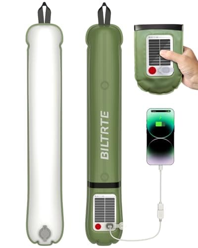 24" Foldable Inflatable Solar Camping Lantern, Magnetic LED Light Tube, USB-C Rechargeable & 2000mAh Power Bank, IP66 TPU Tent Light for Hiking & Hurricane(Green)