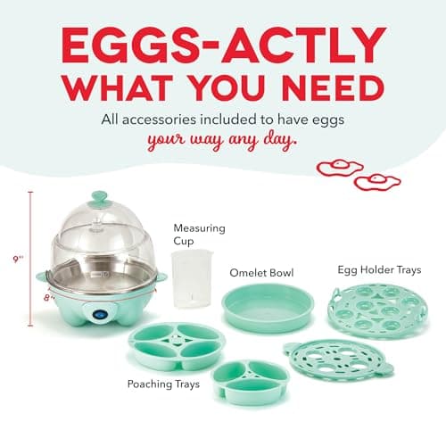 Dash Deluxe Egg Cooker - Boiler, Poacher & Steamer - Includes Measuring & Recipe Guide - Dishwasher Safe - BPA Free - Holds 12 Eggs, Aqua 9