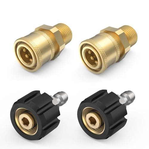 Pressure Washer 1/4 Quick Connect Fittings - M22 14mm to 1/4"" Quick Connect Kit, Pressure Washer Adapter, 5000 PSI, 4 Pieces, Black
