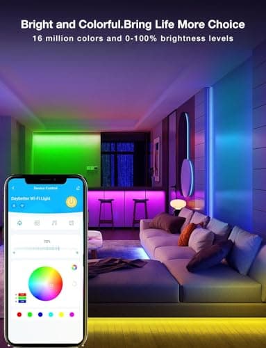 DAYBETTER Smart WiFi Led Lights 100ft - Led Strip Lights Work with Alexa and Google Assistant RGB Strip Lighting Music Sync Color Changing with App Voice Remote Control for Room Bedroom Decor 50ft*2 5