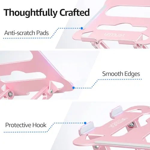 Urmust Laptop Notebook Stand Holder Adjustable Laptop Stand Portable Computer Riser Compatible with MacBook Air Pro HP Dell XPS Lenovo All Laptops 10-15.6"(Rose Gold) 8