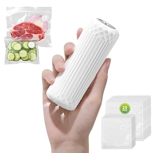 Oerdoh Vacuum Sealer, Mini Food Saver Vacuum Sealer Machine, Handheld Vacuum Sealers for Food, Upright, with 20 Reusable Food Saver Bags, White