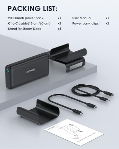 HenHot 65W Power Bank Compatible with Steam Deck/OLED, Laptop Power Bank 20000mAh PD 3.0 Portable Battery Bank with Removable Back Mount, External Battery Pack for MacBook, Dell, Lenovo, Asus 9