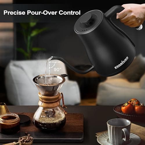 Stariver Gooseneck Electric Kettle with 5 Temperature Control Presets, Pour Over Coffee Kettle ±2℉ Temp Control, 1.2L Gooseneck Kettle, for Tea& Coffee, Stainless Steel Interior, 1000W, Black 7