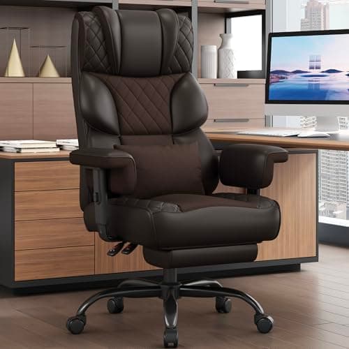 Vonesse Big and Tall Office Chair, Desk Chair with Soft Adjustable Armrests, Ergonomic High Back Gaming Chair with Lumbar Support, Executive Computer Chairs with Footrest (PU Leather, Brown)