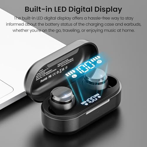 TOZO T12 Wireless Earbuds Bluetooth 5.3 Headphones, Call ENC Noise Cancelling Mic, 55Hrs Playtime App Customize EQ IPX8 Waterproof LED Digital Display Premium Sound Headset 2