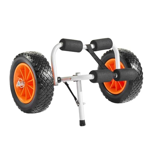 VEVOR Kayak Cart, 200 lbs Load Capacity, Foldable Kayak Trolley with 10-inch Solid Rubber Tires & 1 Ratchet Strap, Paddle Board Trolley for Carrying Kayaks, Canoes, Paddleboards, Float Mats, Jon Boats 9