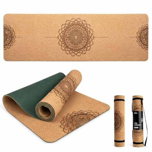 Workout Mat with Carrying Strap - 6mm Thick Cork Yoga Mat (72” x 24”) - Non-Slip Cork Mat for Home, Gym, Fitness & Hot Yoga - Lightweight, Cushioned, Durable & Sweat-Resistant by Fitby