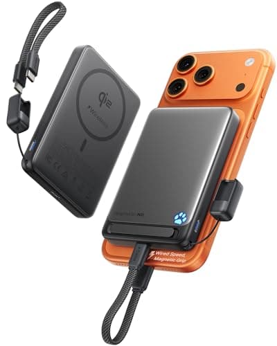 INIU for MagSafe Portable Charger, Qi2 Certified, Slimmest 15W 10000mAh Magnetic Power Bank, with USB C Cable & Stand, Fast Charging MagSafe Compatible Battery Pack for iPhone 17 16 15 14 13 12 Only