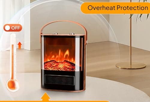 ROVSUN 1500W Electric Fireplace Stove with Realistic Flame Effect, 16''H Portable Freestanding Tabletop Mini Heater with 4 Heat Settings & Overheat Protection for Indoor Home Bedroom Office 5