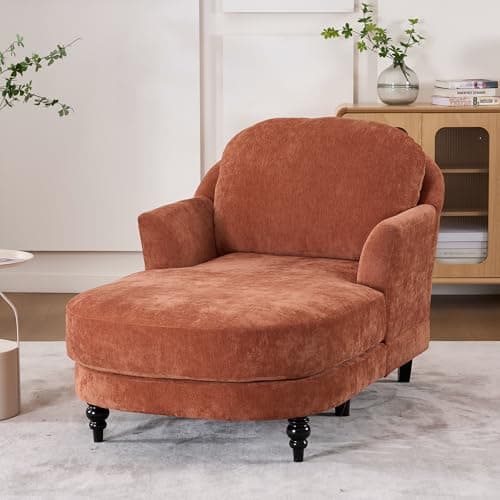 Chaise Lounge Chair Indoor, 59.8"Oversized Couch Reading Chairs, Chenille Comfortable Deep Sleeping Single Sofa, Upholstered Modern Couch Sofa Bed for Living Room, Bedroom & Apartment (Orange) 9