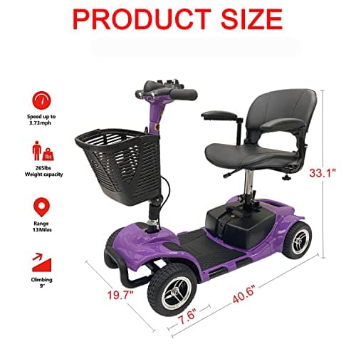Elifecenter Battery Powered 4 Wheel Mobility Scooter for Seniors-Electric Scooter with Seat for Adults- Heavy Duty Structure for All Terrain Indoor Outdoor (Purple) 5