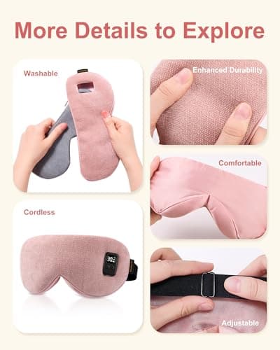 Heated Eye Mask for Dry Eyes: Warm Compress for Digital Tired Eyes, Stye Relief - Cordless, Adjustable Heat & Timer Settings - Airplane/Road Travel, Sleep aid, Office nap Pink 7